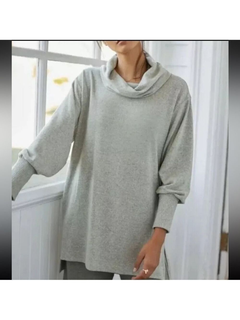 Anthropologie Maeve Cowl Neck Long Sleeve Tunic Style Sweater Size S in Oatmeal